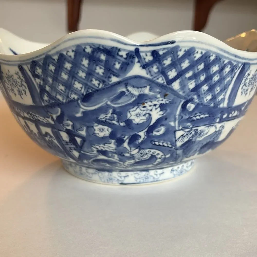 Williams Sonoma Vintage Asian Chinese Large Blue & White Porcelain Bowl 10”